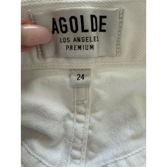 Agolde | white denim destroyed button fly jeans with marks | size 24 - Picture 7 of 8